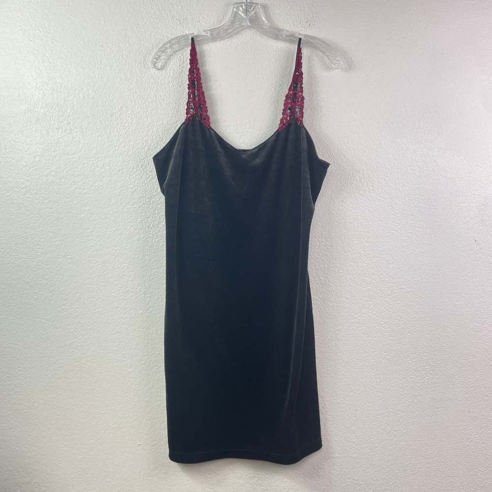 Gilligan & O'Malley Black Velvet Lace Sequin Chemise Slip Dress‎ Womens Large